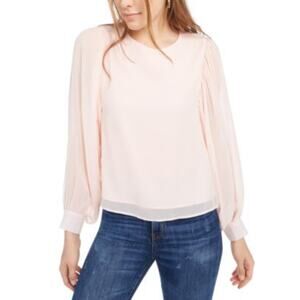 NWT Q&A Women's Long Sleeve Blouse Top Sheer Balloon Sleeve Pink Small Coquette